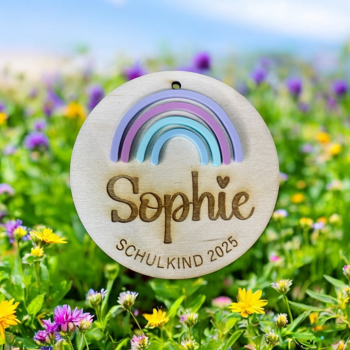 Personalisierter schöner Schultüten-Anhänger mit Acryl-Regenbogen – Schulanfang Dekoration für Kinder mit Namen Das Glückswerk