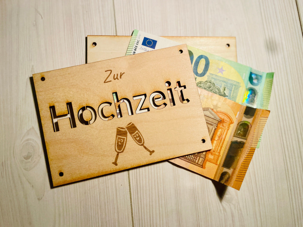 Geldgeschenk Karte aus Holz als Geschenk zur Hochzeit oder Taufe