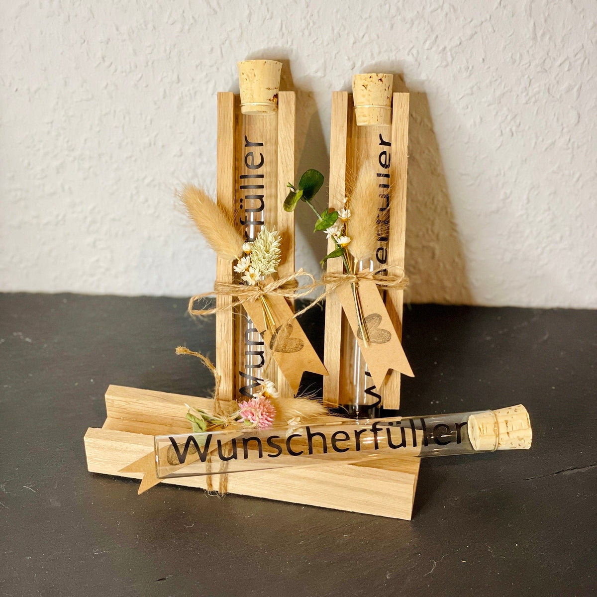 Geschenkset mit Reagenzglas-Wunscherfüller – Persönliche Wunschgläser für besondere Anlässe Wunscherfüller Das Glückswerk