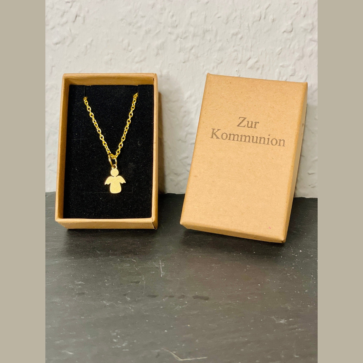 Halskette >> goldener Engel << im Schmuckkästchen mit Wunschgravur Kette Das Glückswerk
