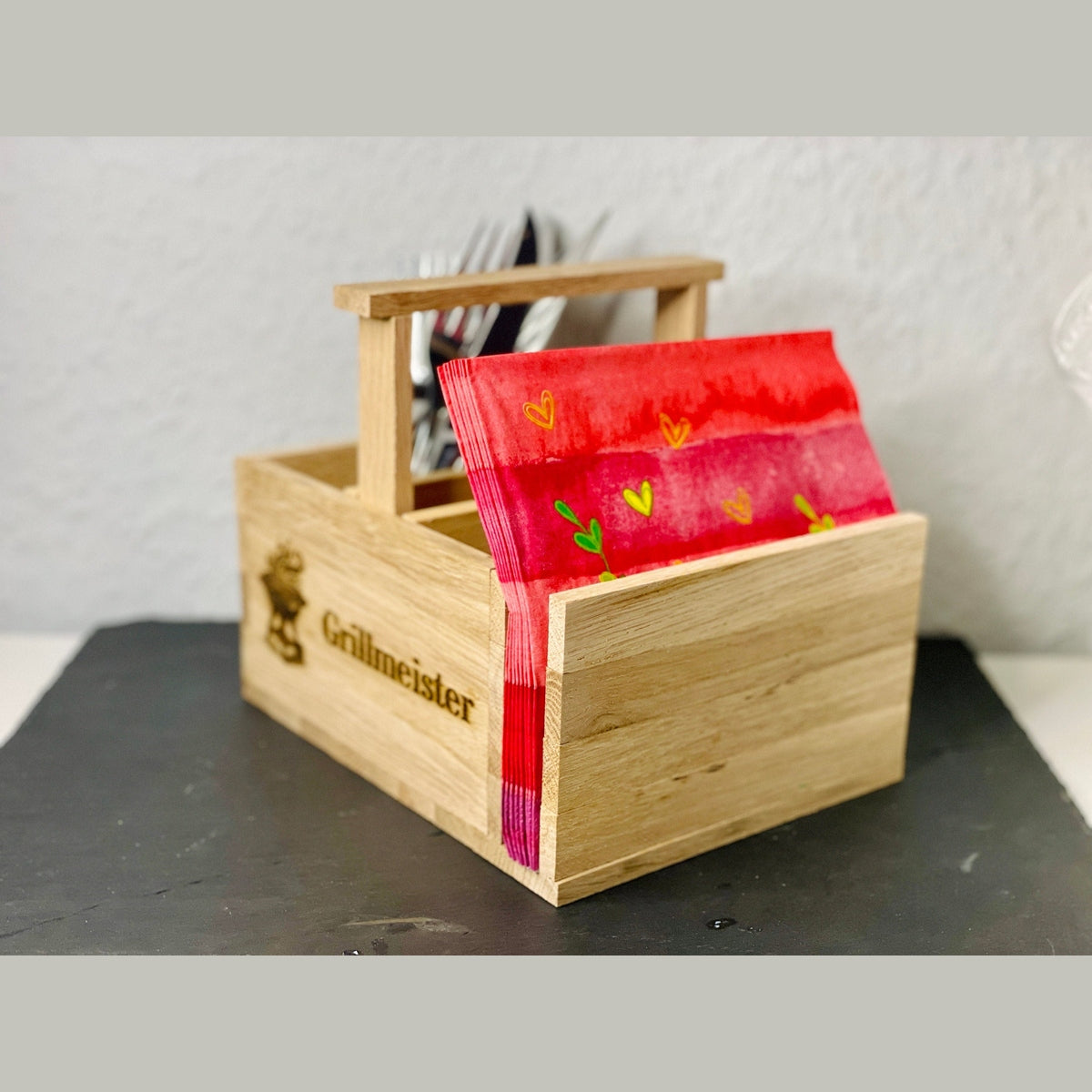 Grillkorb Besteckkorb individualisierbar aus Holz Besteckkorb Das Glückswerk