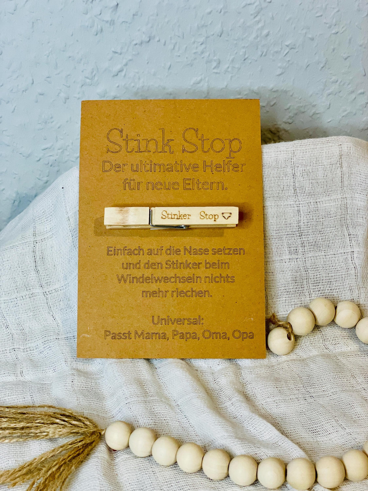 Stinker Stopp Wäscheklammer Geschenk Geburt, Kraftpapier oder weiße Karte, Mama Papa Oma Opa, DasGlueckswerk, Geburt & Baby, Greeting Cards, holz, kraftpapier, wäscheklammer