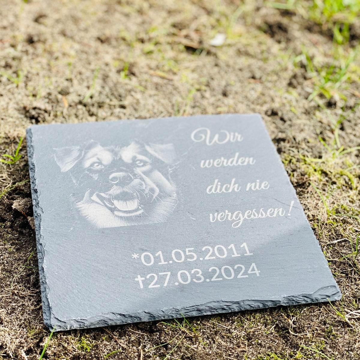Schiefertafel als Grabstein für Haustiere - Beerdigung Katze Hund Kaninchen Aufsteller Das Glückswerk