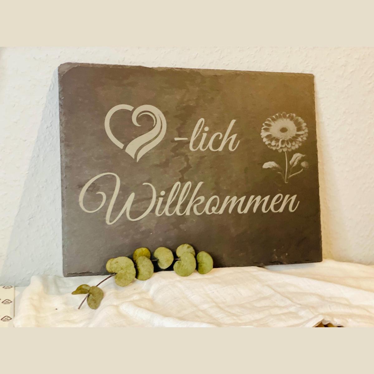 Willkommensschild aus Schiefer 30x40cm Türschild Das Glückswerk