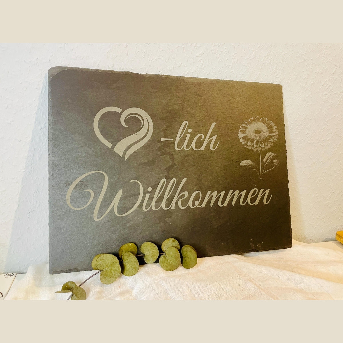 Willkommensschild aus Schiefer 30x40cm Türschild Das Glückswerk