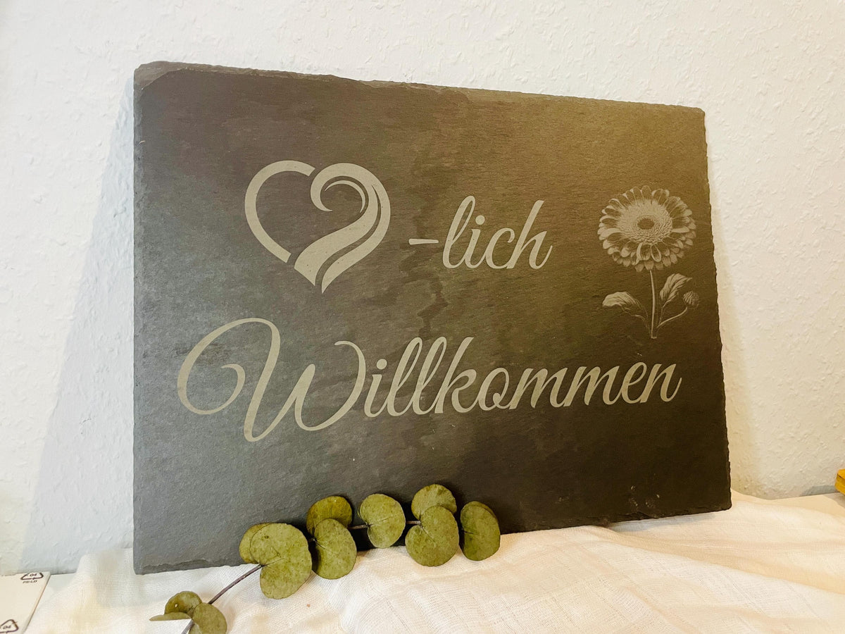 Willkommensschild aus Schiefer, 30x40 cm, mit Gravur für Namen und Spruch, DasGlueckswerk, Dekoration, Door Hangers, schiefer
