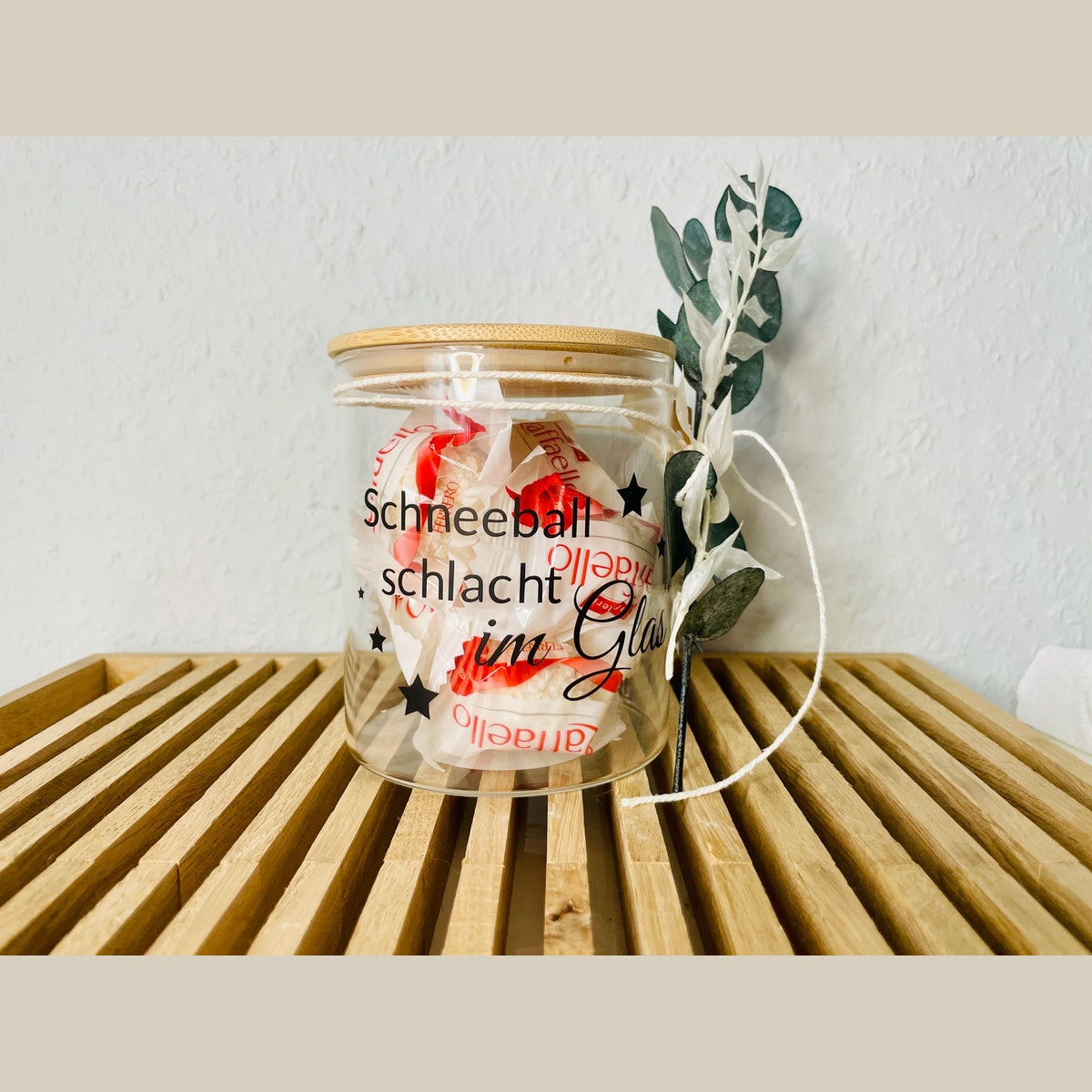 Bonbonglas - SchneeballSchlacht im Glas mit Holzdeckel Gefäß Das Glückswerk