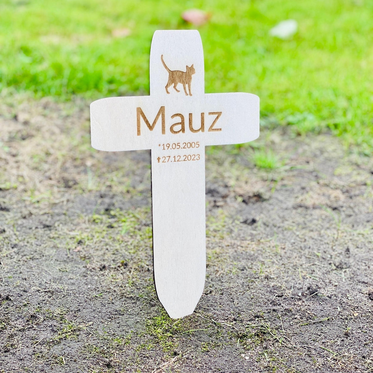 Trauerkreuz für Haustierbestattung – Persönliches Gedenkzeichen für Katze, Hund & Tier Kreuz Das Glückswerk