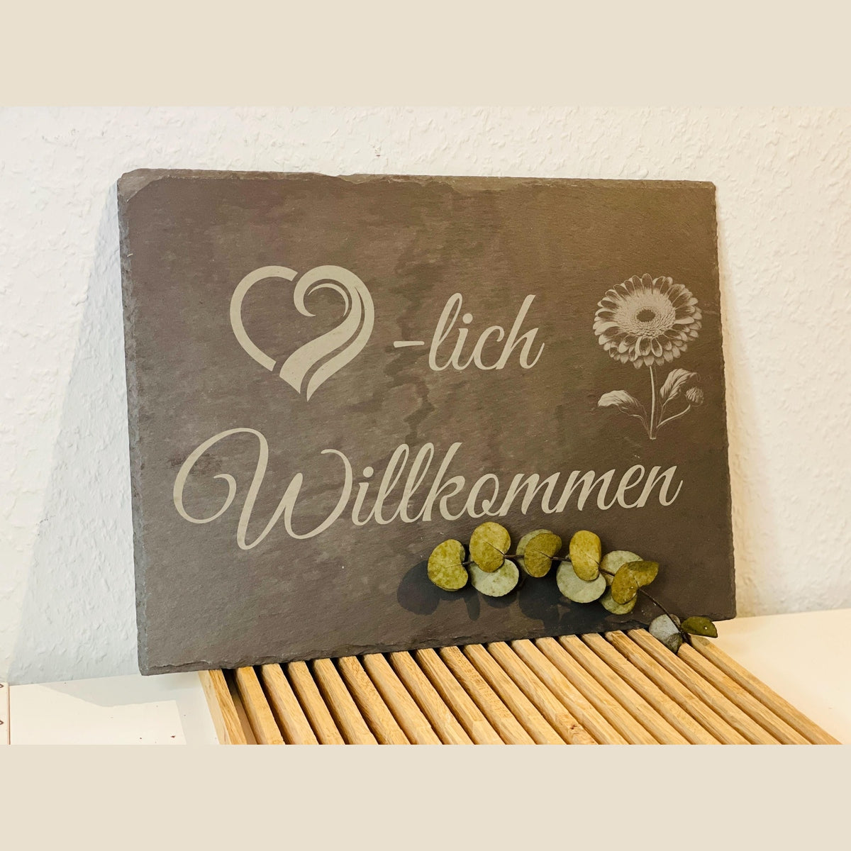 Willkommensschild aus Schiefer 30x40cm Türschild Das Glückswerk