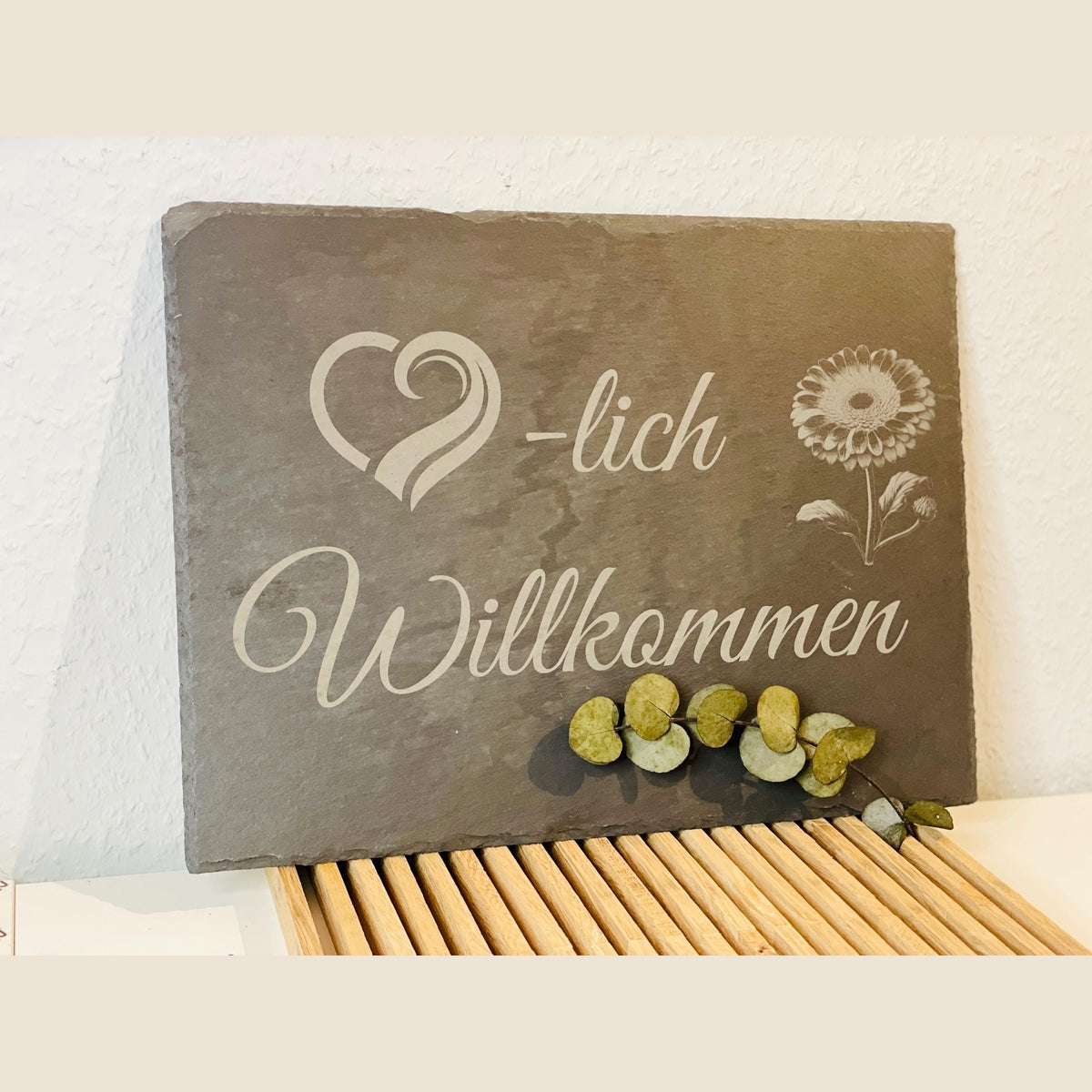 Willkommensschild aus Schiefer 30x40cm Türschild Das Glückswerk
