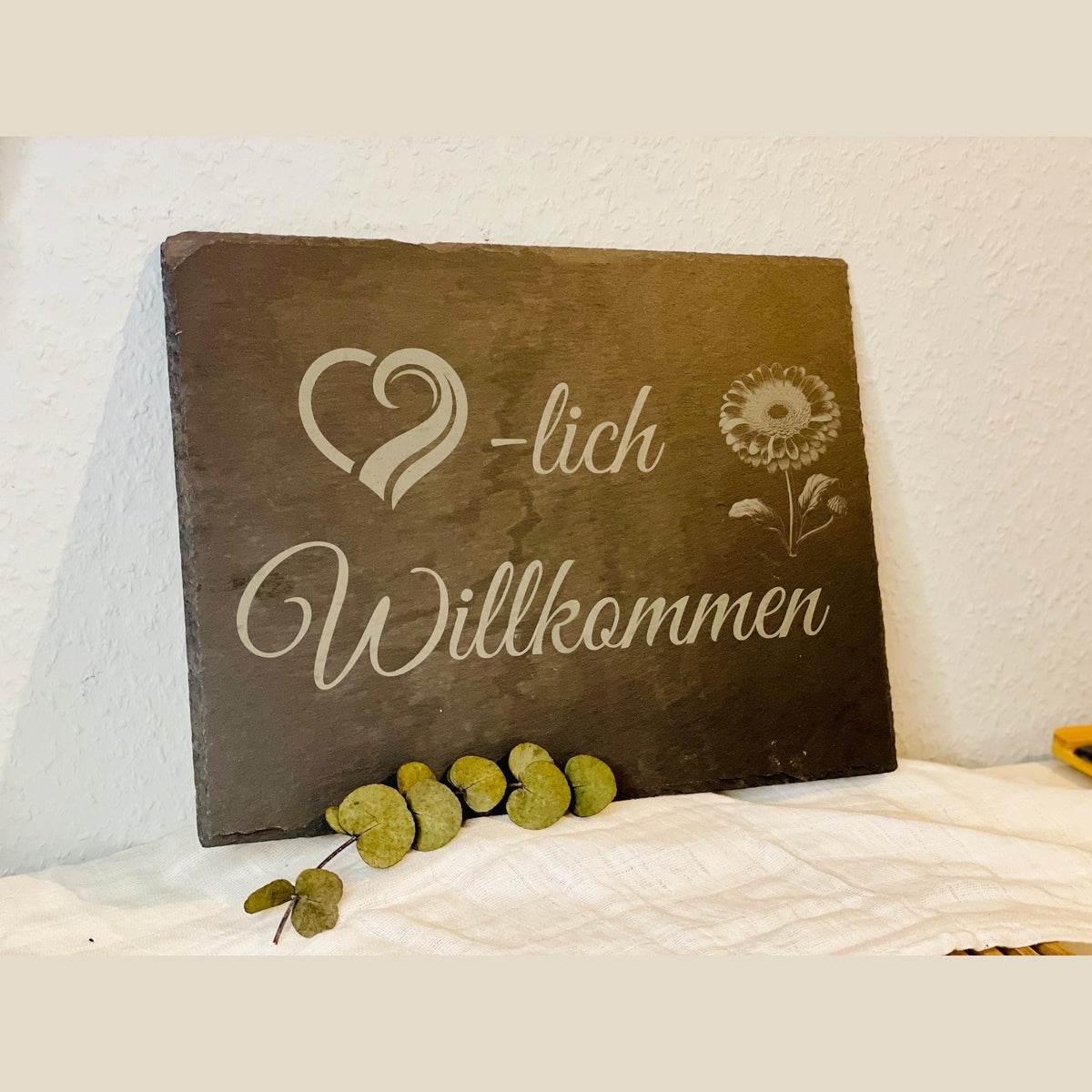 Willkommensschild aus Schiefer 30x40cm Türschild Das Glückswerk