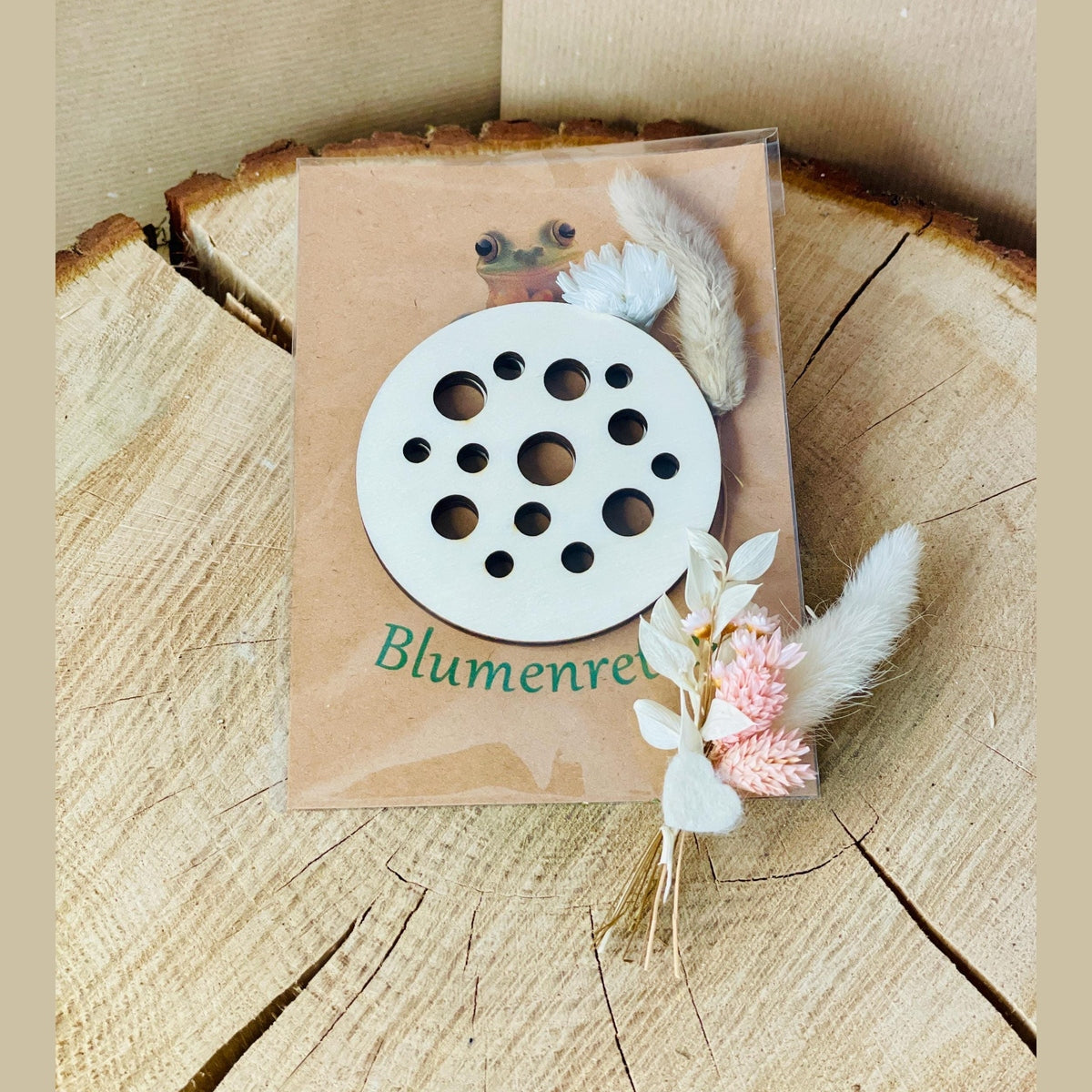 Blumenretter naturbelassen aus Holz nett verpackt passend für Glück Gläser Blumenretter Das Glückswerk