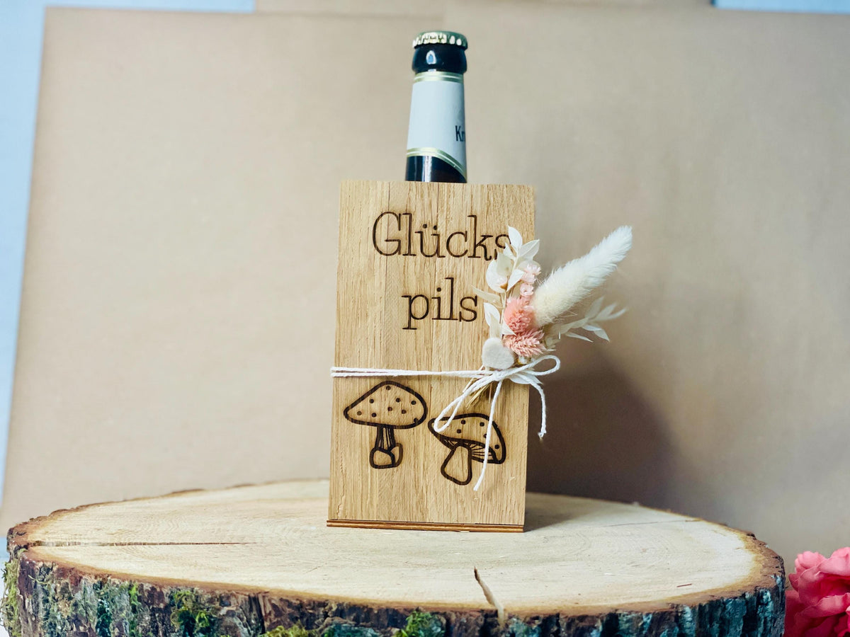 Flaschenbox aus Holz mit Gravur “Glückspilz”, DasGlueckswerk, Dekoration, Drink & Barware, holz