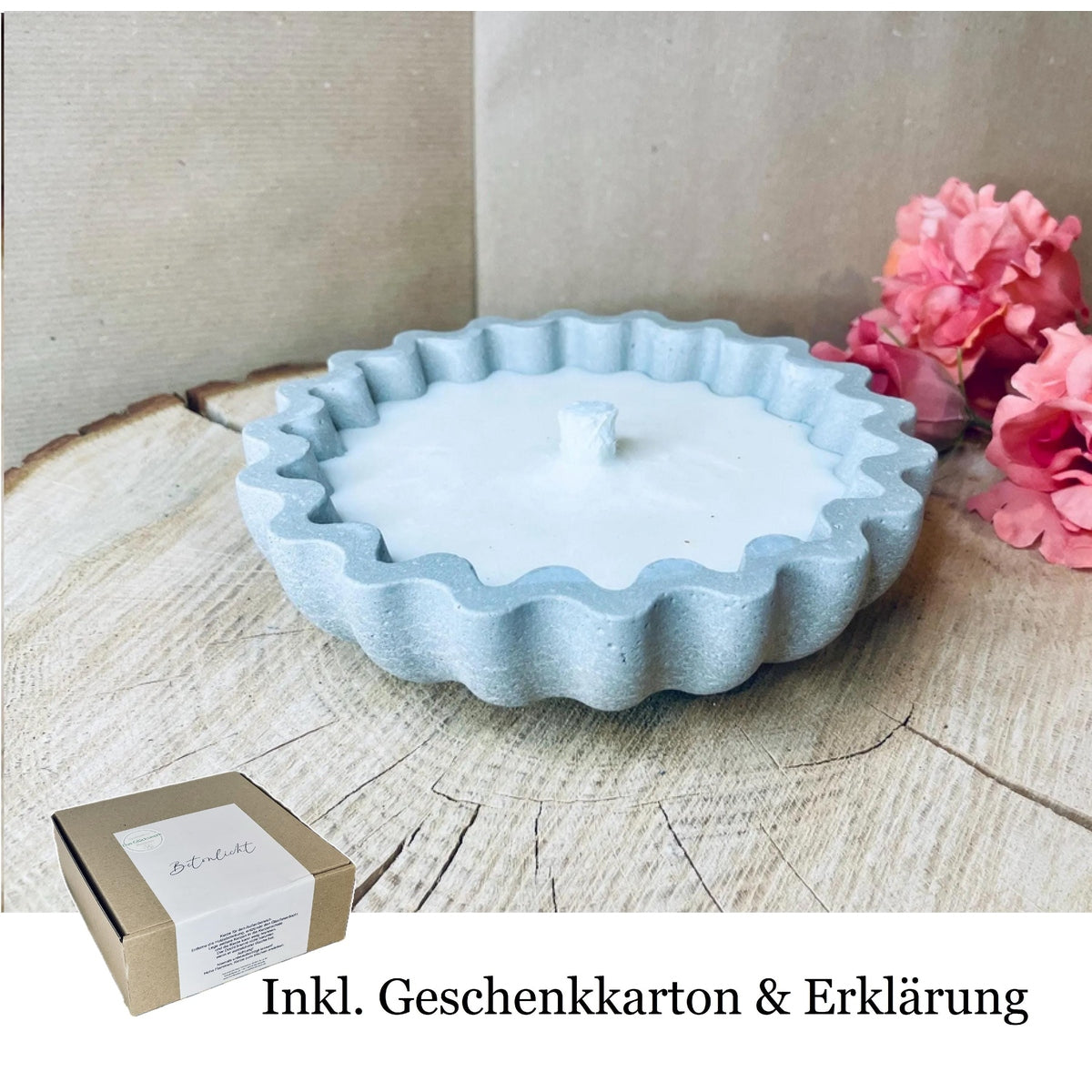 Betonkerze - edele Kerze in Blütenform im Geschenkkarton als Outdoor-Kerze oder Indoor Kerze mit Dauerdocht als Osterkerze Betonkerze Das Glückswerk