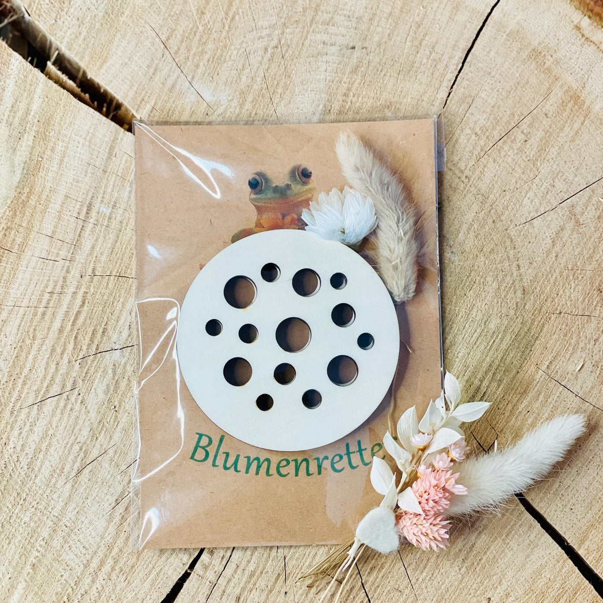 Blumenretter naturbelassen aus Holz nett verpackt passend für Glück Gläser Blumenretter Das Glückswerk
