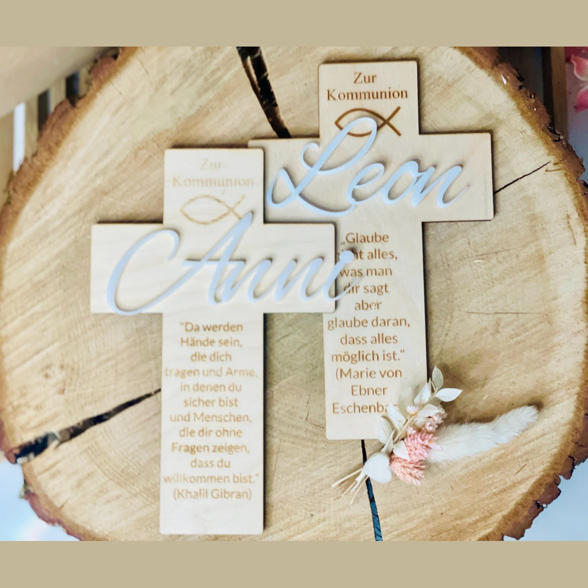 Christliches Geschenk zur Taufe oder Kommunion Kreuz mit Namen aus Acrylglas Kreuz Das Glückswerk