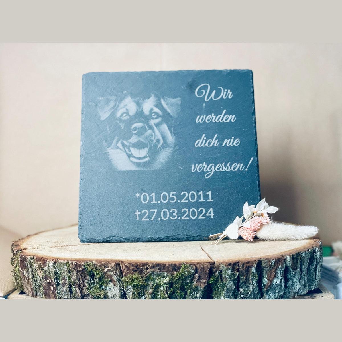Schiefertafel als Grabstein für Haustiere - Beerdigung Katze Hund Kaninchen Aufsteller Das Glückswerk