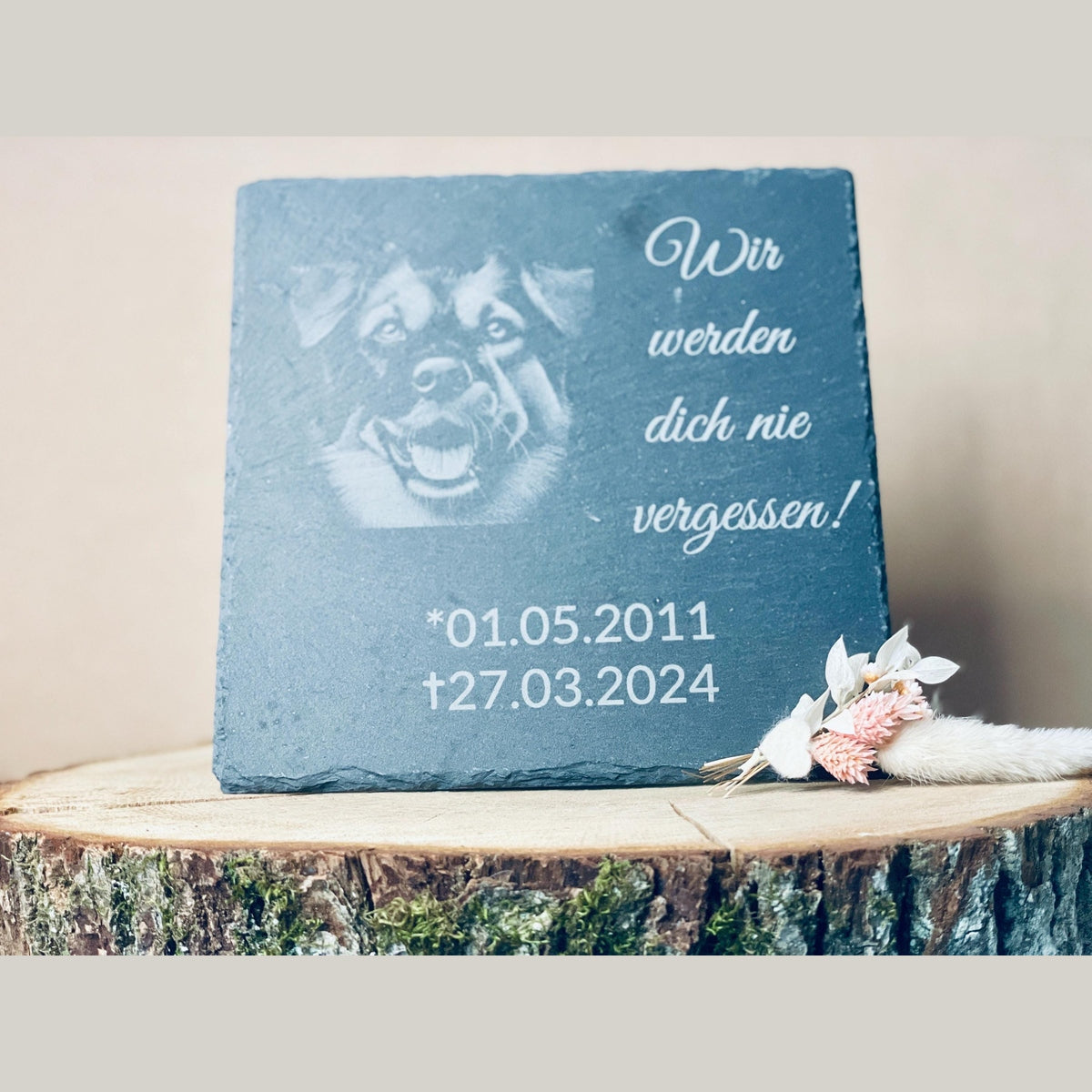 Schiefertafel als Grabstein für Haustiere - Beerdigung Katze Hund Kaninchen Aufsteller Das Glückswerk