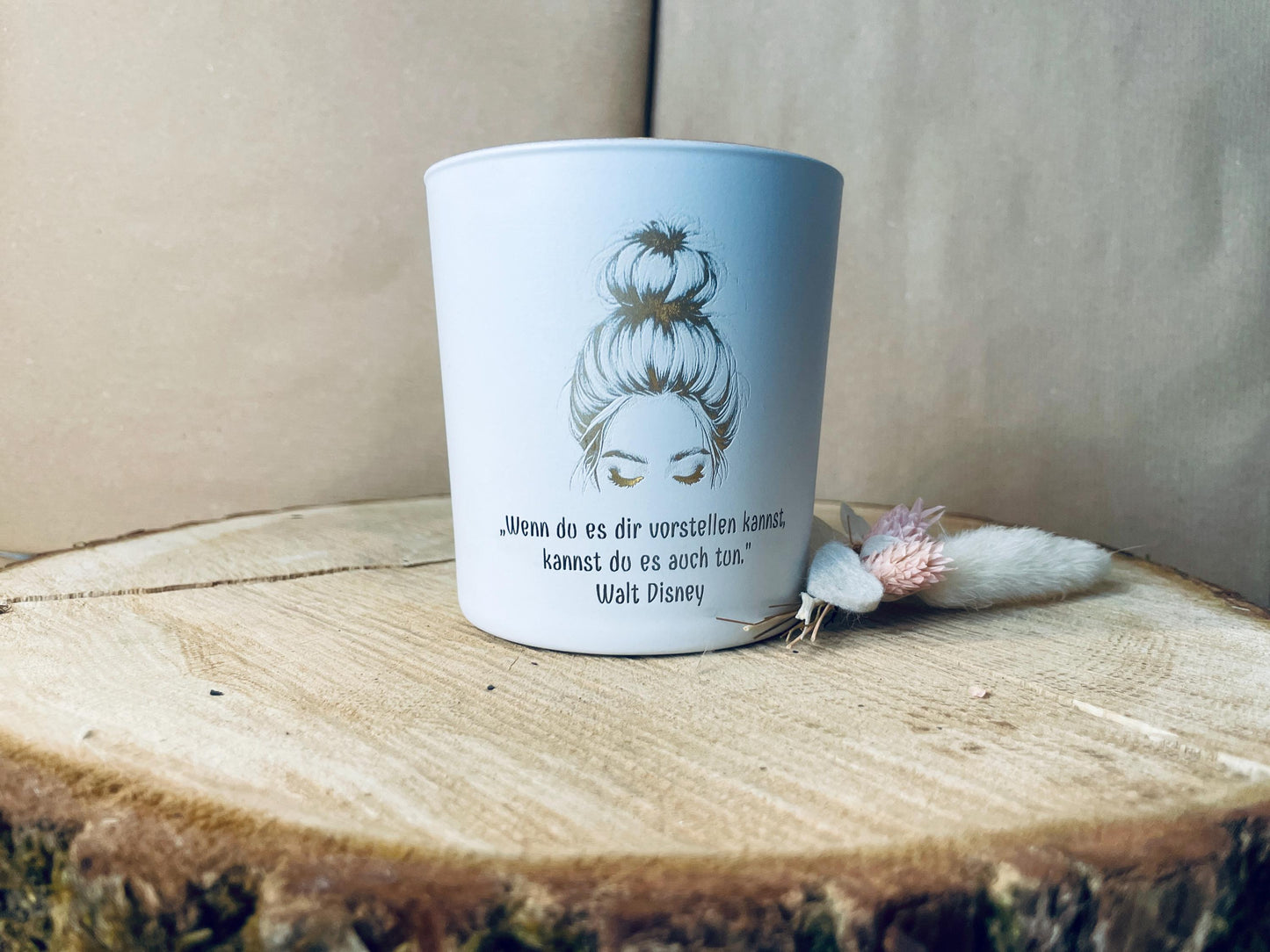 Kerzenglas Motivationsspruch Gravur, weiß Gold, Geschenk zum Mutmachen und Erfolg, DasGlueckswerk, Dekoration, Candlestick Holders, glas
