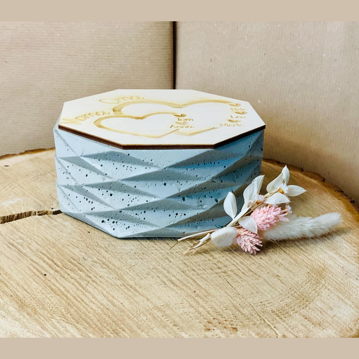 Betonkerze - herzliche schlichte edele Kerze zum verschenken zum Muttertag mit persönlicher GRavur der Kinder und Enkel, Outdoor-Kerze Betonkerze Das Glückswerk