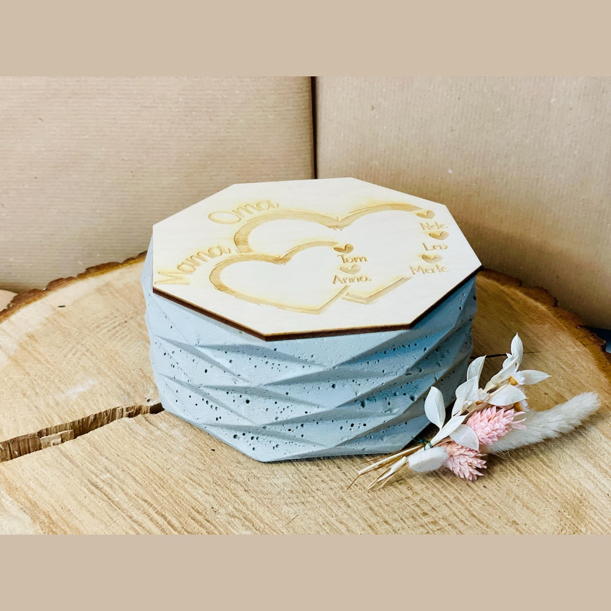 Betonkerze - herzliche schlichte edele Kerze zum verschenken zum Muttertag mit persönlicher GRavur der Kinder und Enkel, Outdoor-Kerze Betonkerze Das Glückswerk