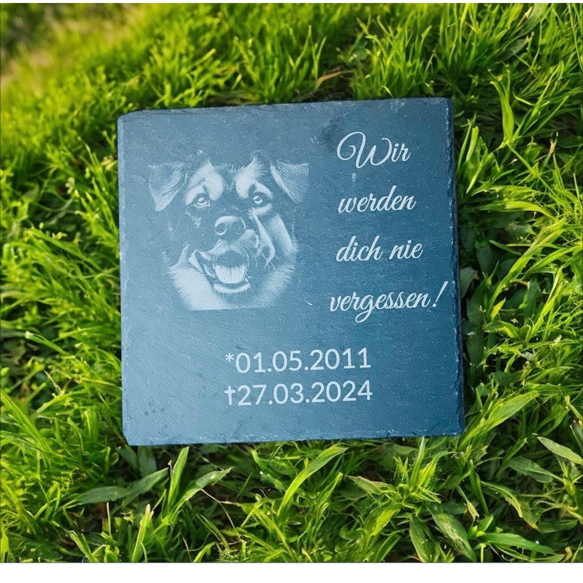 Schiefertafel als Grabstein für Haustiere - Beerdigung Katze Hund Kaninchen Aufsteller Das Glückswerk