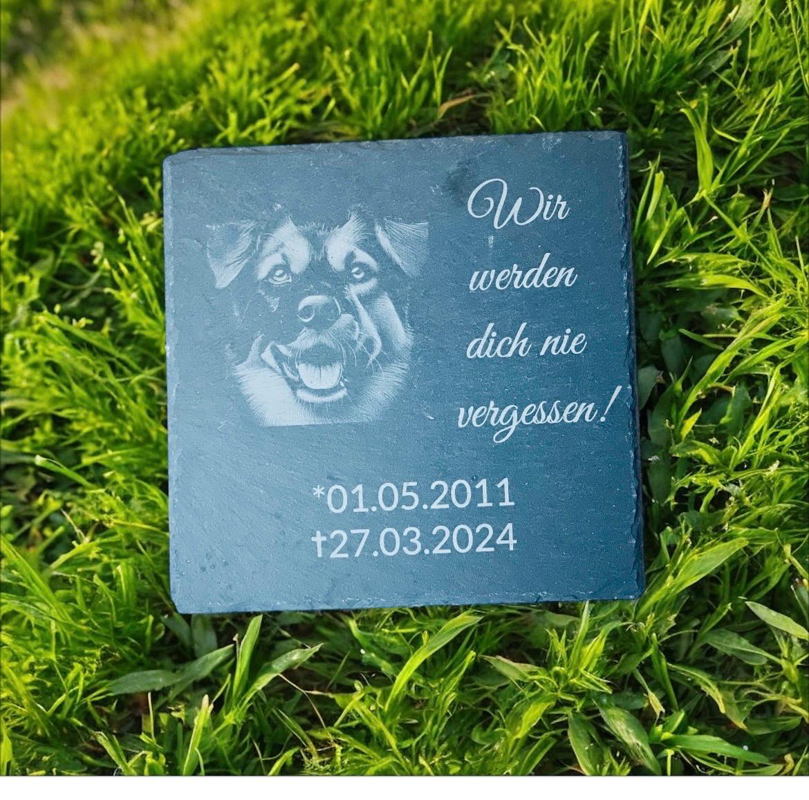 Schiefertafel Grabstein Haustier, Gedenktafel Katze Hund Kaninchen, 20x20cm, DasGlueckswerk, Tierfreunde, Grave Markers & Decoration, schiefer