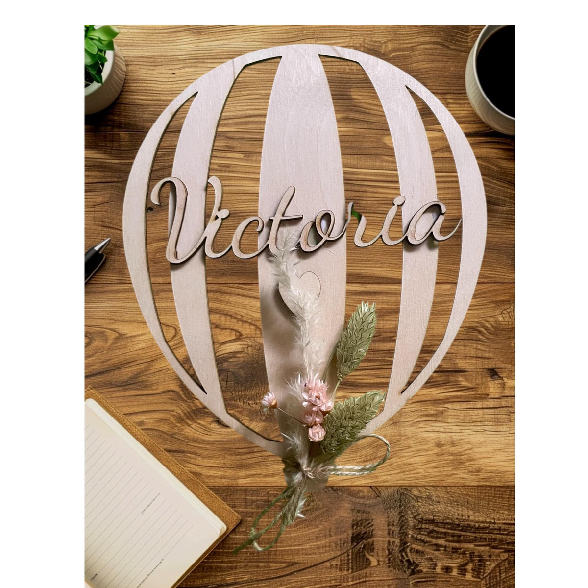 Holzballon personalisiert mit 3D Name und Herz, Geschenk zur Geburt, Kinderzimmer Deko 15-25 cm, DasGlueckswerk, Dekoration, Wreaths, Holz