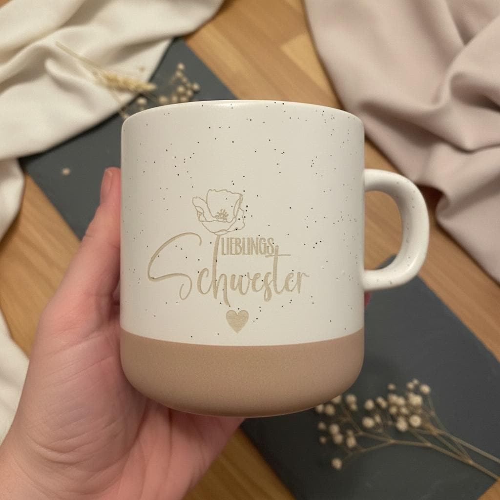 Lieblings Schwester Tasse personalisiert – Keramik Becher mit Gravur, Geschenk für Bruder, individuelle Namenstasse 330ml Das Glückswerk