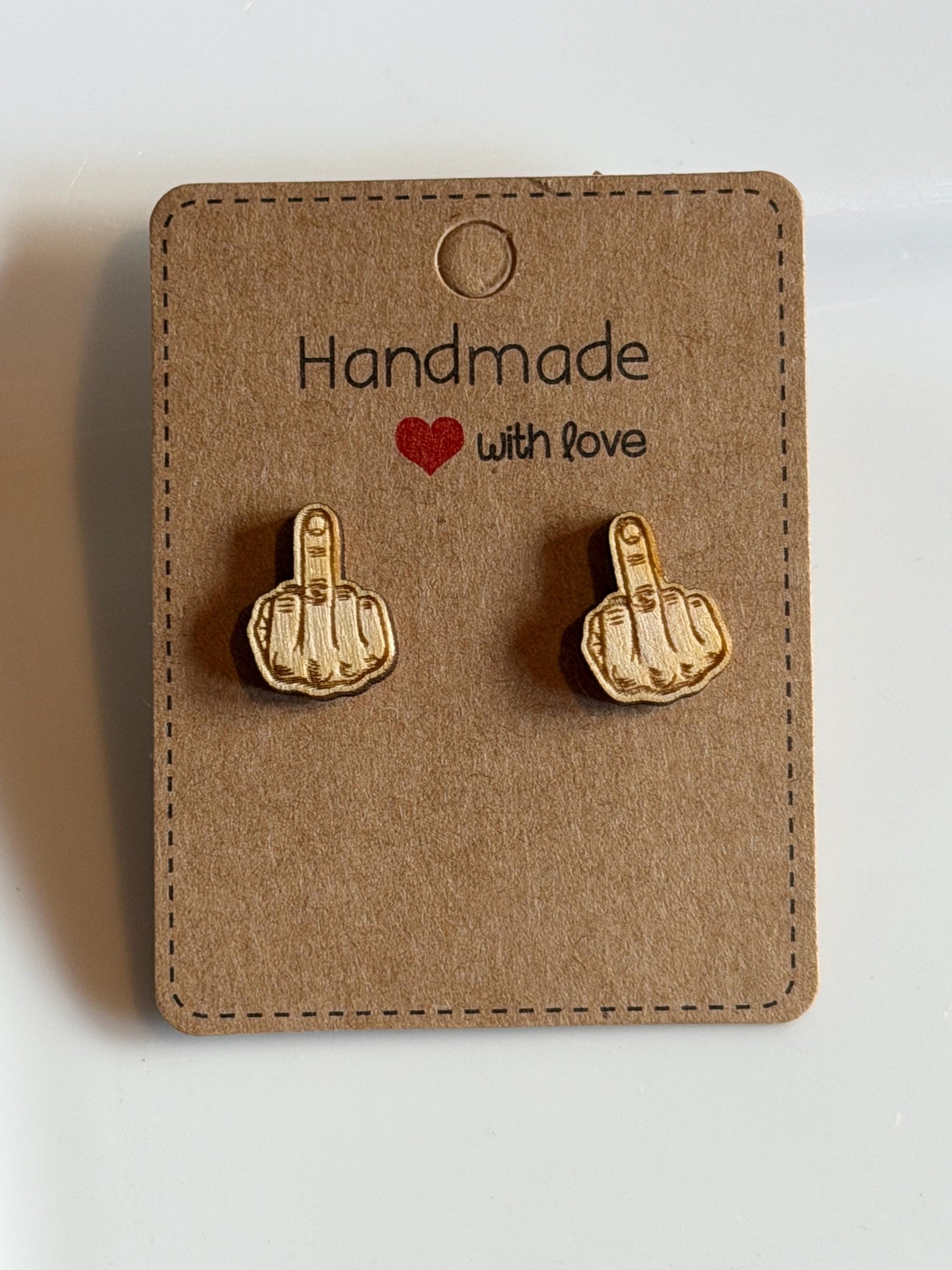 Mittelginger Holzohrringe – Handgefertigter Modeschmuck 1,5 cm, Minimalistisches Geschenk für Teenager & Frauen Das Glückswerk