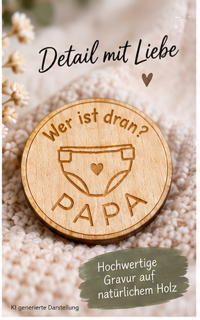 Holzmünze zur Geburt mit A6-Karte – kleine Geschenkidee für Eltern