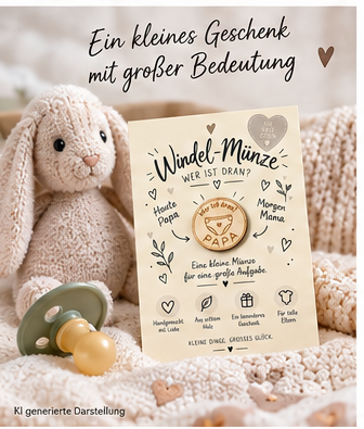 Windelmünze 2.0 auf A6-Geschenkkarte – Geschenk für werdende Eltern