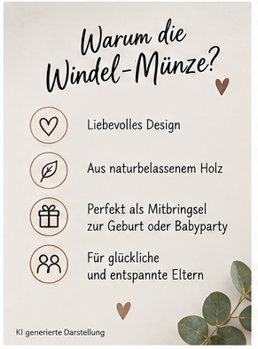 Gravierte Windelmünze Mama Papa als Entscheidungsmünze für den Babyalltag