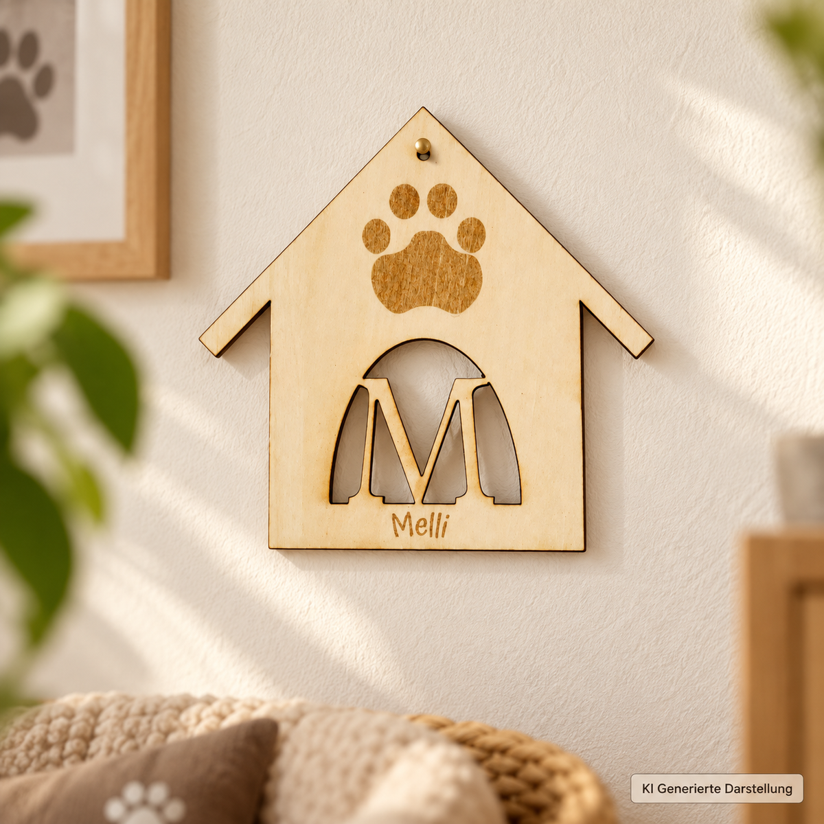 Hundehütten Schild personalisiert mit Hundename | Holzschild Hund mit Buchstabe & Name | Deko für Körbchen Hundeplatz