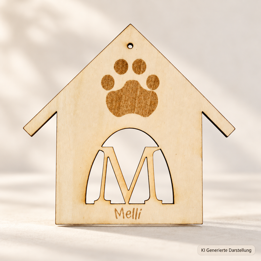 Hundehütten Schild personalisiert mit Hundename | Holzschild Hund mit Buchstabe & Name | Deko für Körbchen Hundeplatz