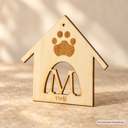 Hundehütten Schild personalisiert mit Hundename | Holzschild Hund mit Buchstabe & Name | Deko für Körbchen Hundeplatz