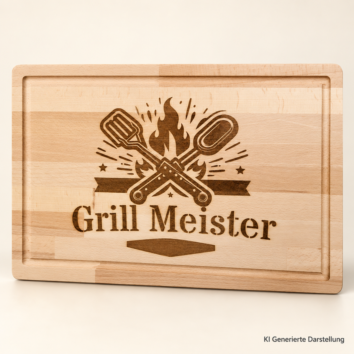 Grillmeister Schneidebrett graviert, Hartholz 26x40 cm, Geschenk für Papa zum Vatertag