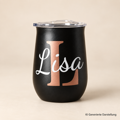 Weinbecher personalisiert mit Namen, Edelstahl schwarz oder grau, Geschenk für Freunde