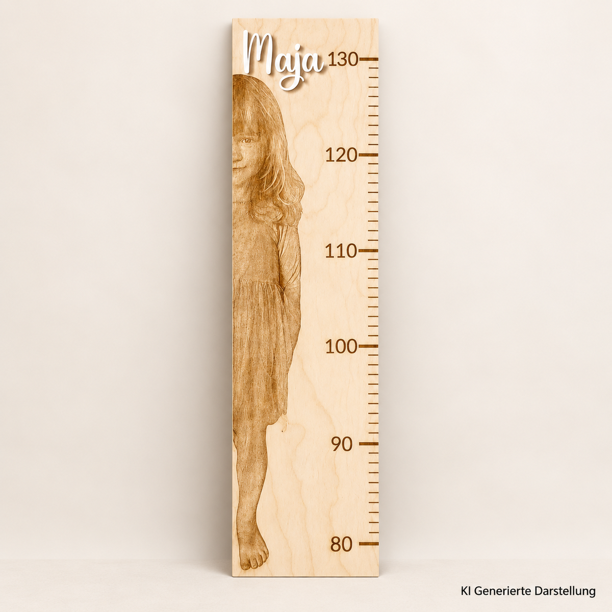 Kinder Messlatte Holz Foto, personalisiert 80-130 cm, Deko zur Geburt Taufe