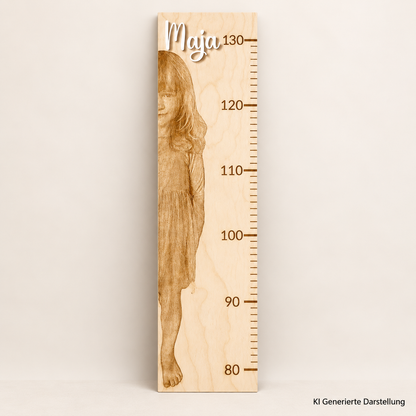 Kinder Messlatte Holz Foto, personalisiert 80-130 cm, Deko zur Geburt Taufe