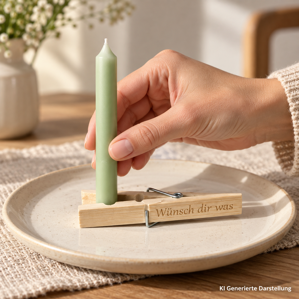 Geburtstagskerze Wäscheklammer Set, Wunsch dir was Aufschrift, kleines Geschenk zum Geburtstag