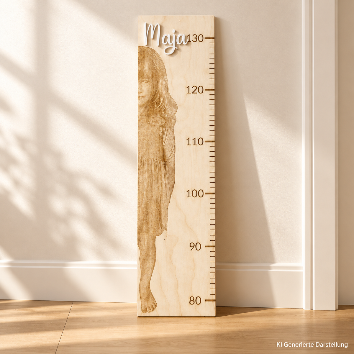 Kinder Messlatte Holz Foto, personalisiert 80-130 cm, Deko zur Geburt Taufe