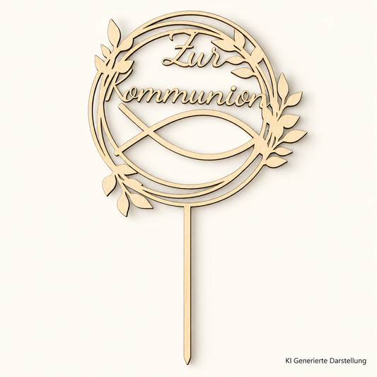 Cake Topper Kommunion aus Holz, Tortendekoration Lasercut Basaltholz, Taufe Kommunionstorte