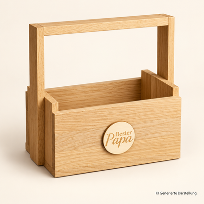 Geschenkkorb Holz mit Plakette, individualisierbar, DIY Geschenkidee zum Befüllen
