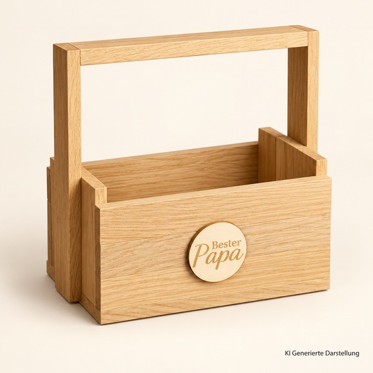 Geschenkkorb Holz mit Plakette, individualisierbar, DIY Geschenkidee zum Befüllen