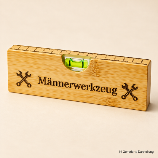 Wasserwaage Holz mit Flaschenöffner, Zentimetermaß, Geschenk für Papa und Heimwerker