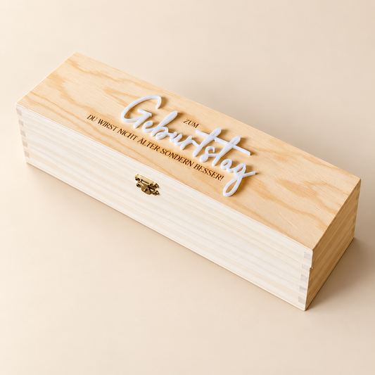 Weinkiste personalisiert, Holzbox mit Gravur zum Geburtstag, Geschenkverpackung für Wein