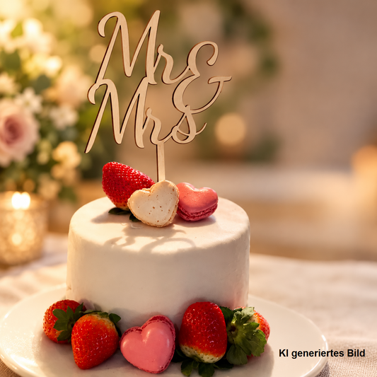 Cake Topper Mr & Mrs aus Holz, personalisierbar mit Initialen, Hochzeitstorten Deko
