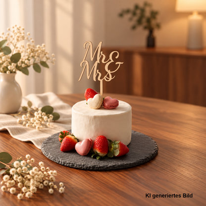 Cake Topper Mr & Mrs aus Holz, personalisierbar mit Initialen, Hochzeitstorten Deko
