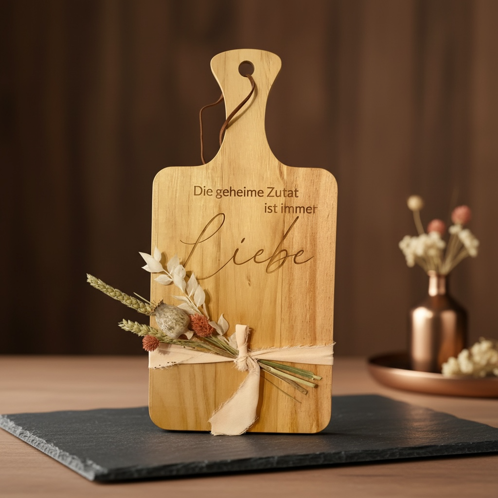 großes Brett 37x18 als Geschenkidee mit Gravur "Die geheime Zutat ist immer Liebe" Dekoration Das Glückswerk